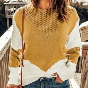 Women's Mustard and White Sweater